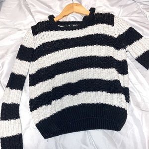 Black and white striped knitted sweater